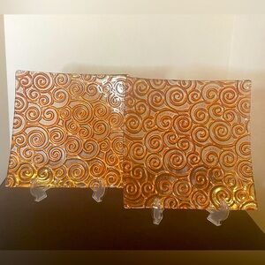 Copper-Gold Curved Glass Trays / Dishes 2x Elegant Classy Swirls AVLBL TO SPLIT